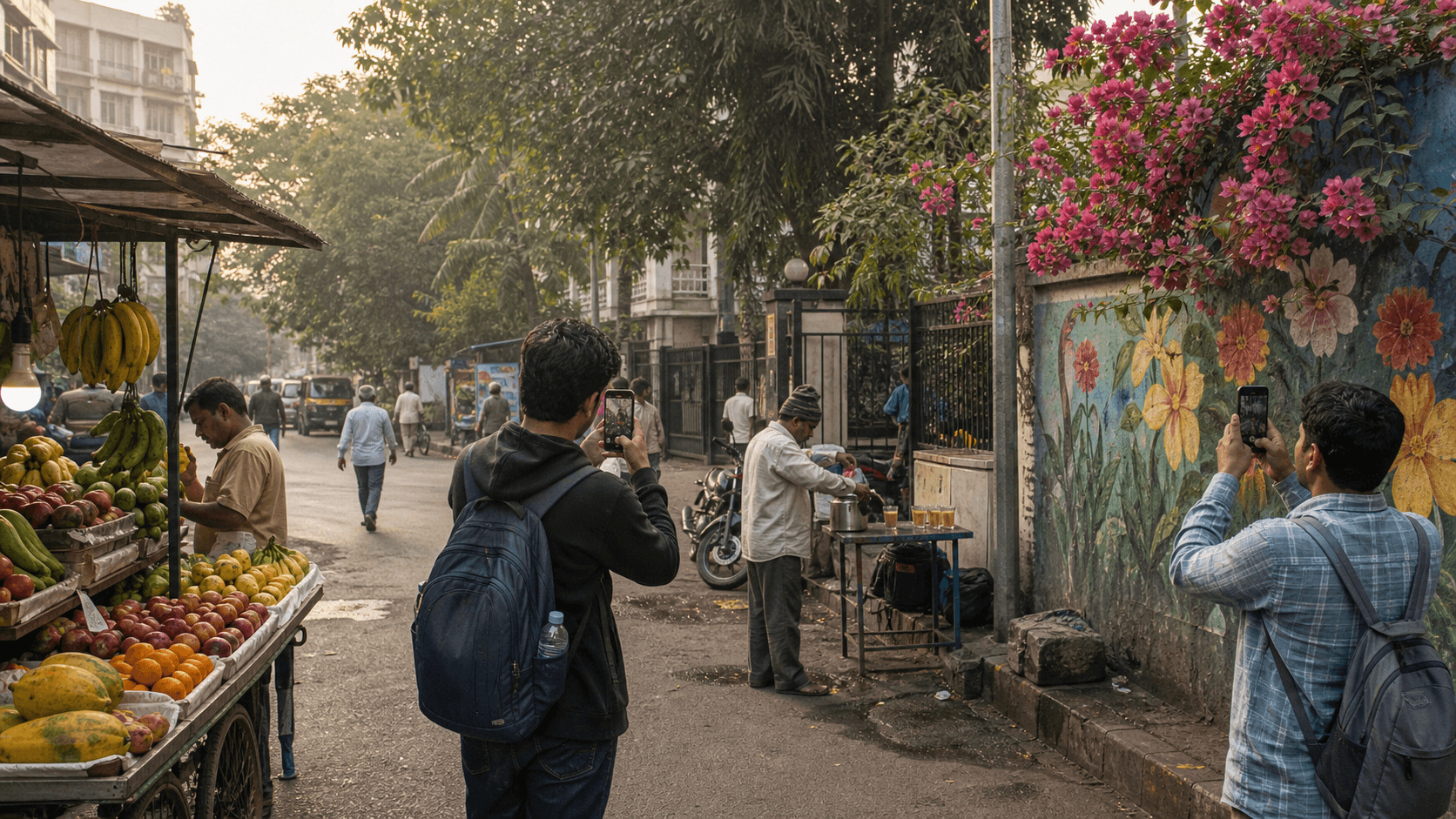 Locals notice and photograph everyday moments in a Mumbai neighbourhood lane.