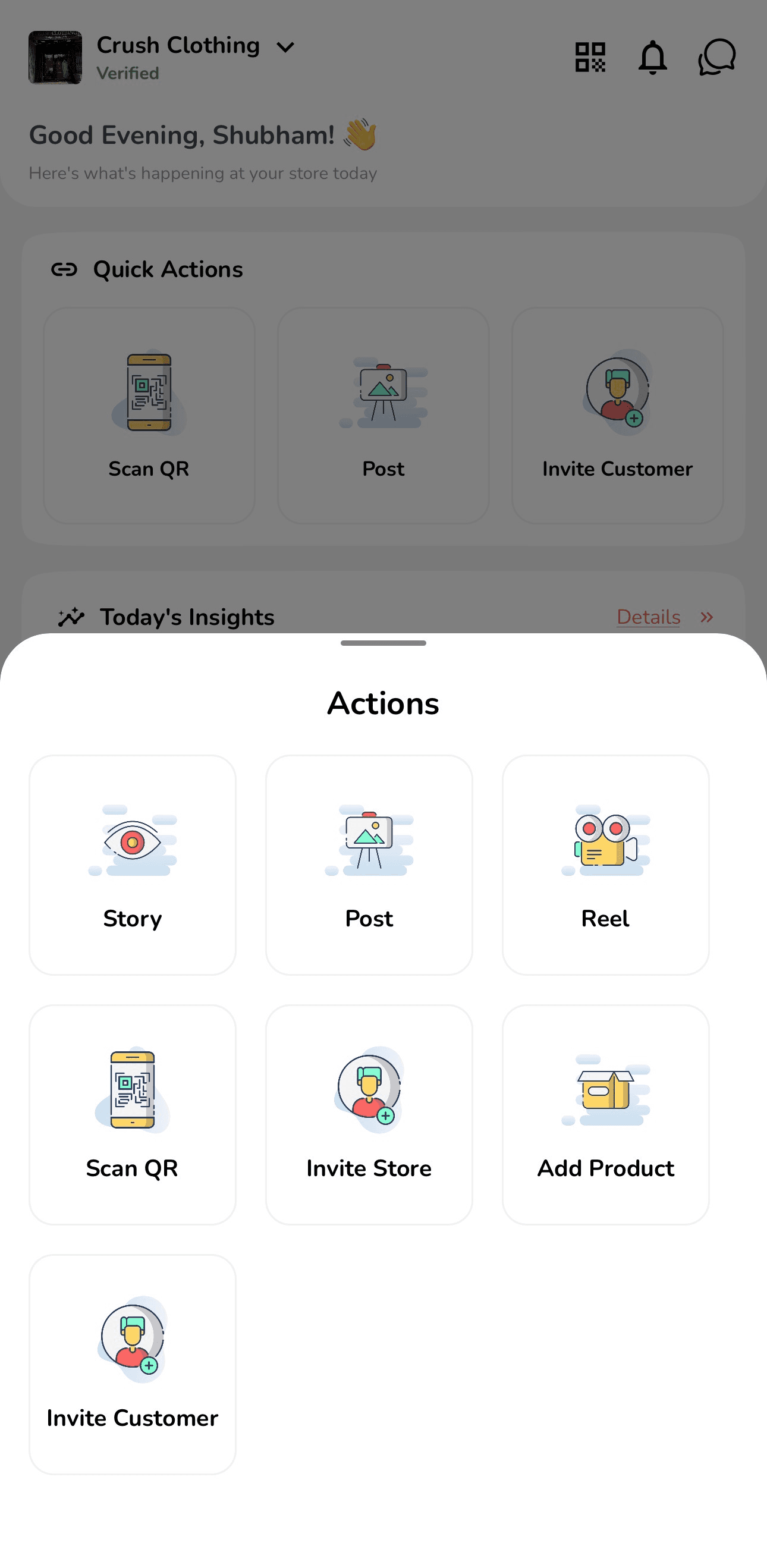 Glymp Business — store page with insights