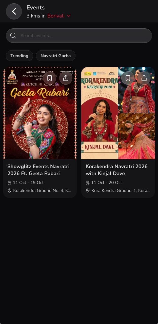 Events in the Glymp app