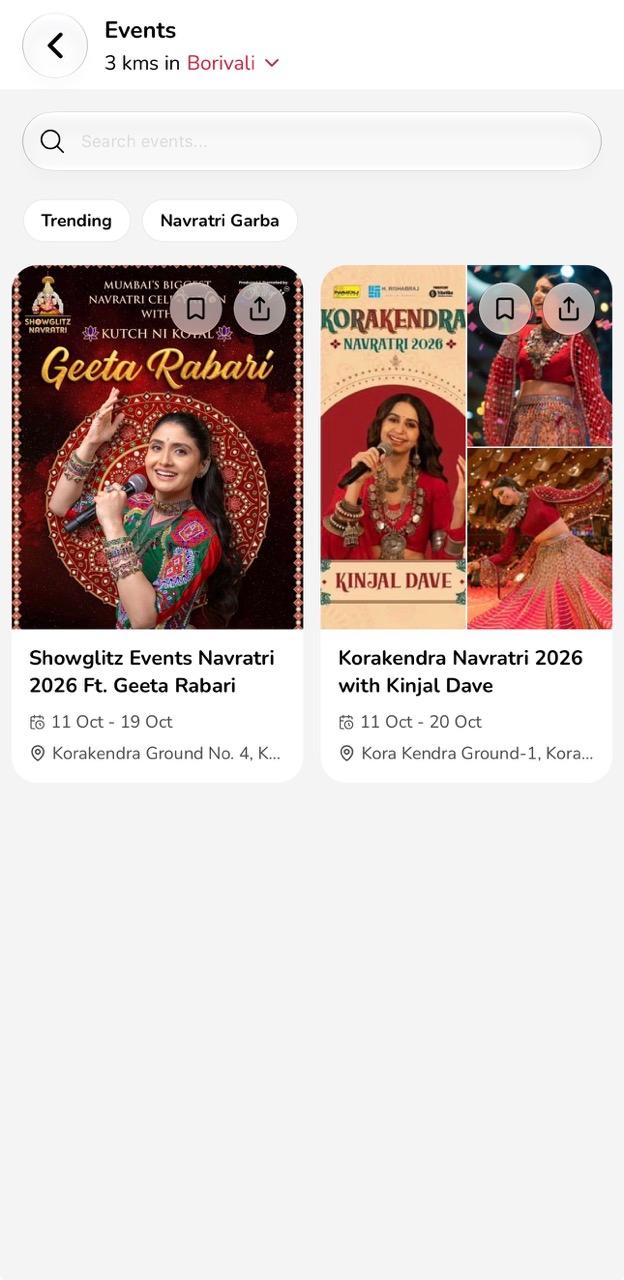 Events in the Glymp app