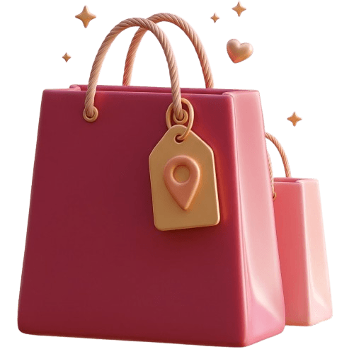 3D shopping bags with a location pin tag