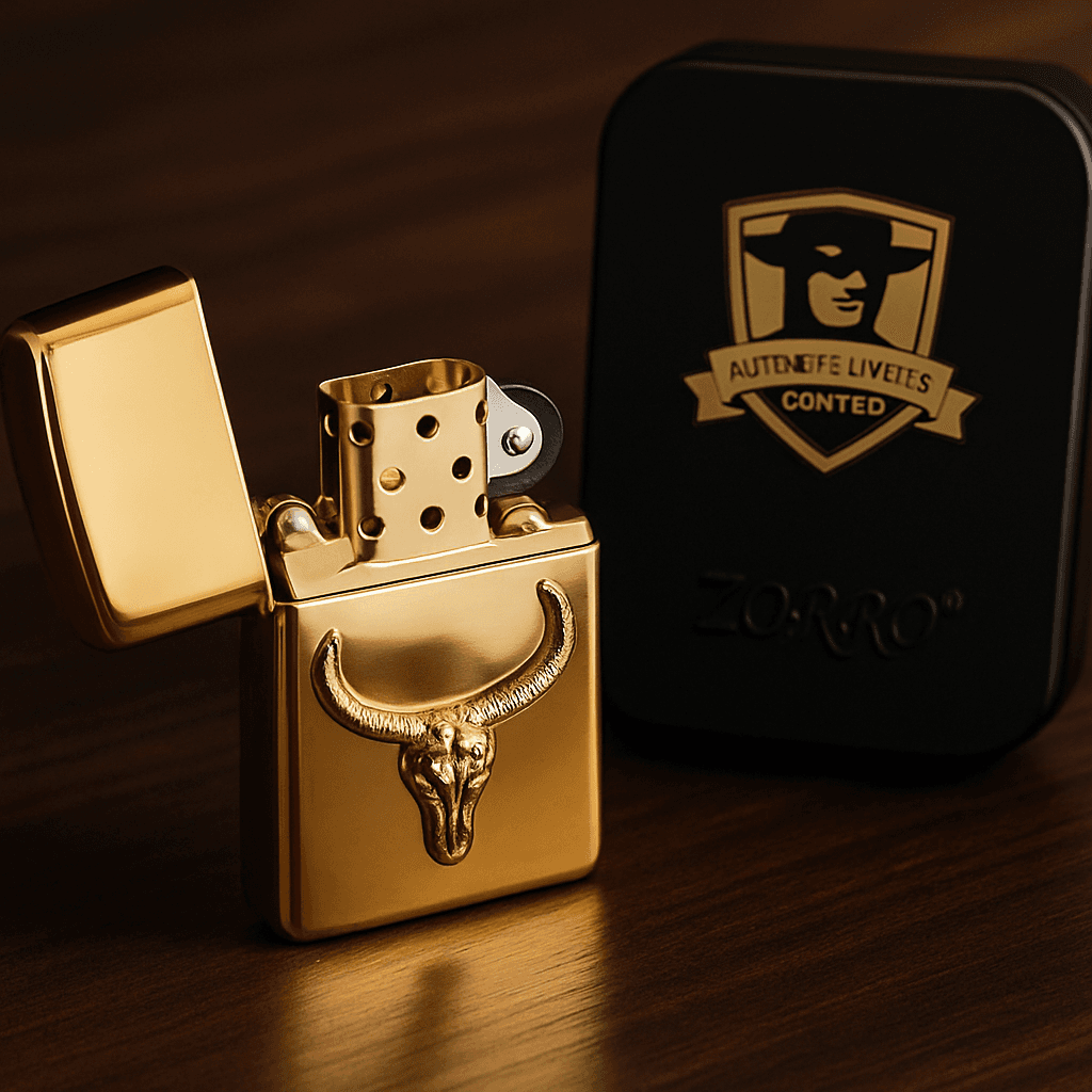 Gold Bull Skull Flip-Top Lighter