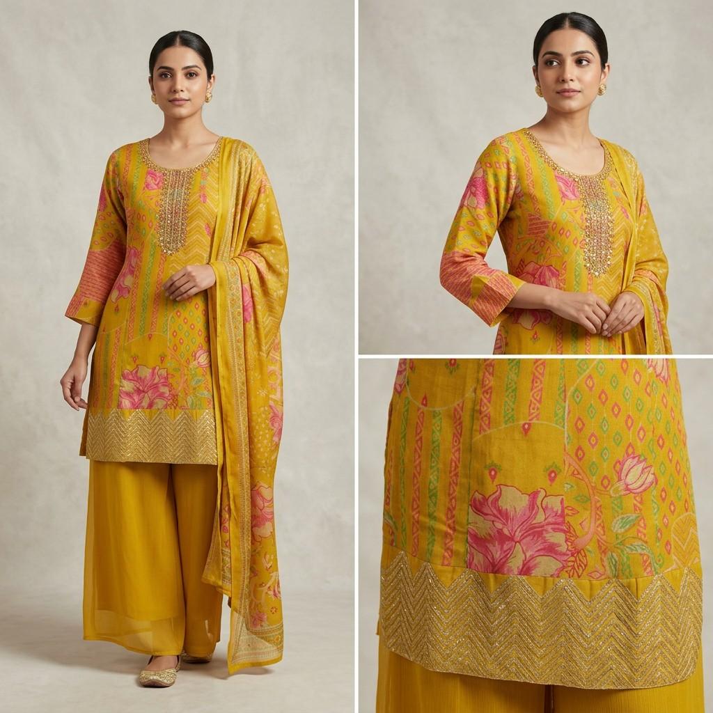 Women's Yellow Printed Kurta Set - Single Variant