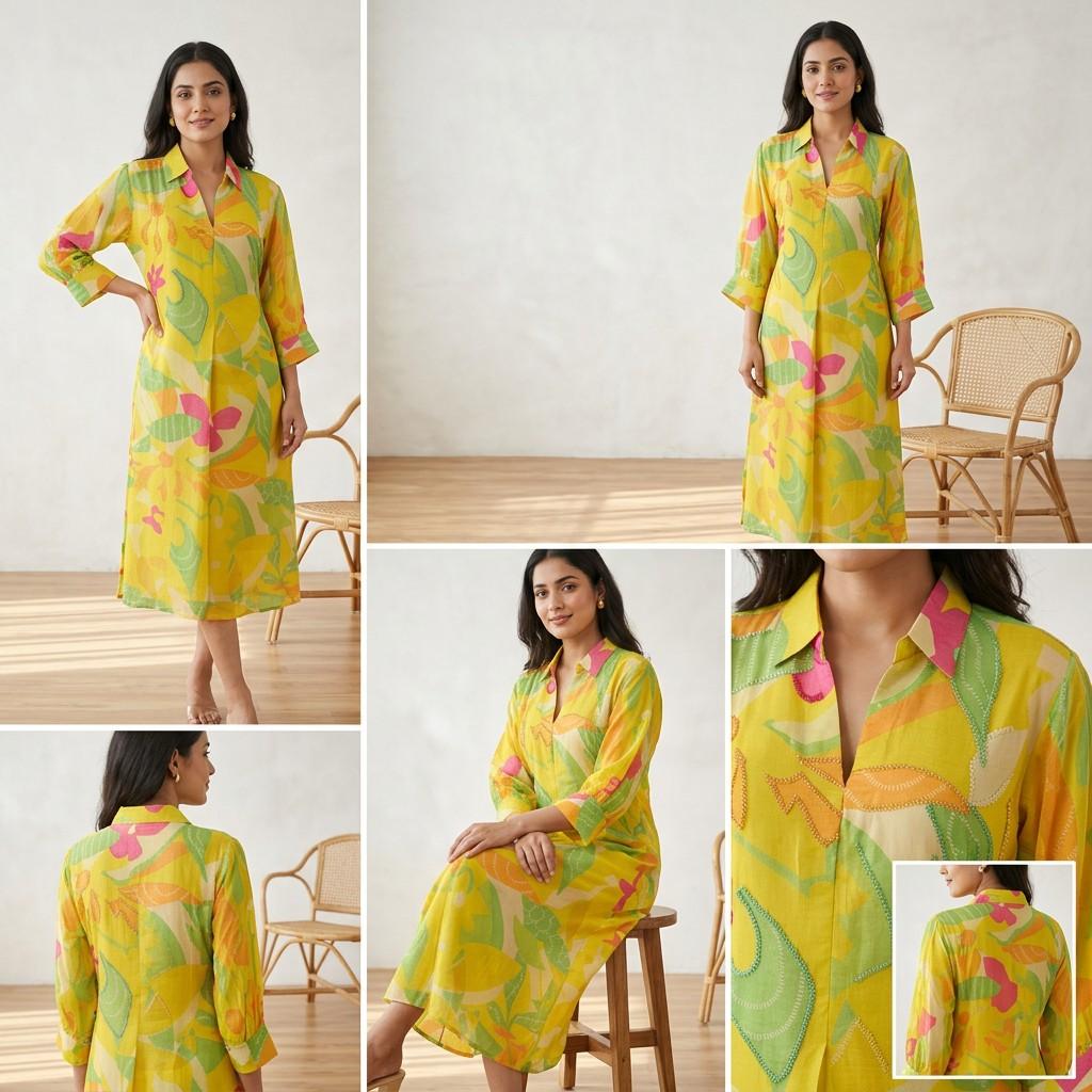 Yellow Floral Shirt Dress