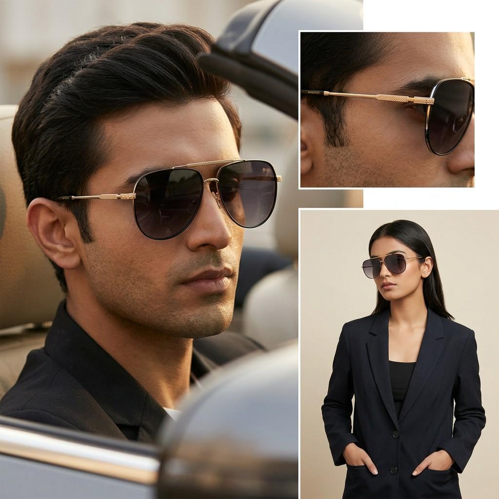 Black Lens Aviator Sunglasses - Gold Trim