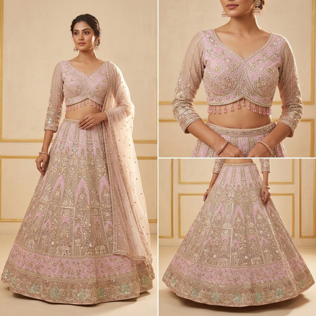 Blush Pink Embroidered Lehenga Set