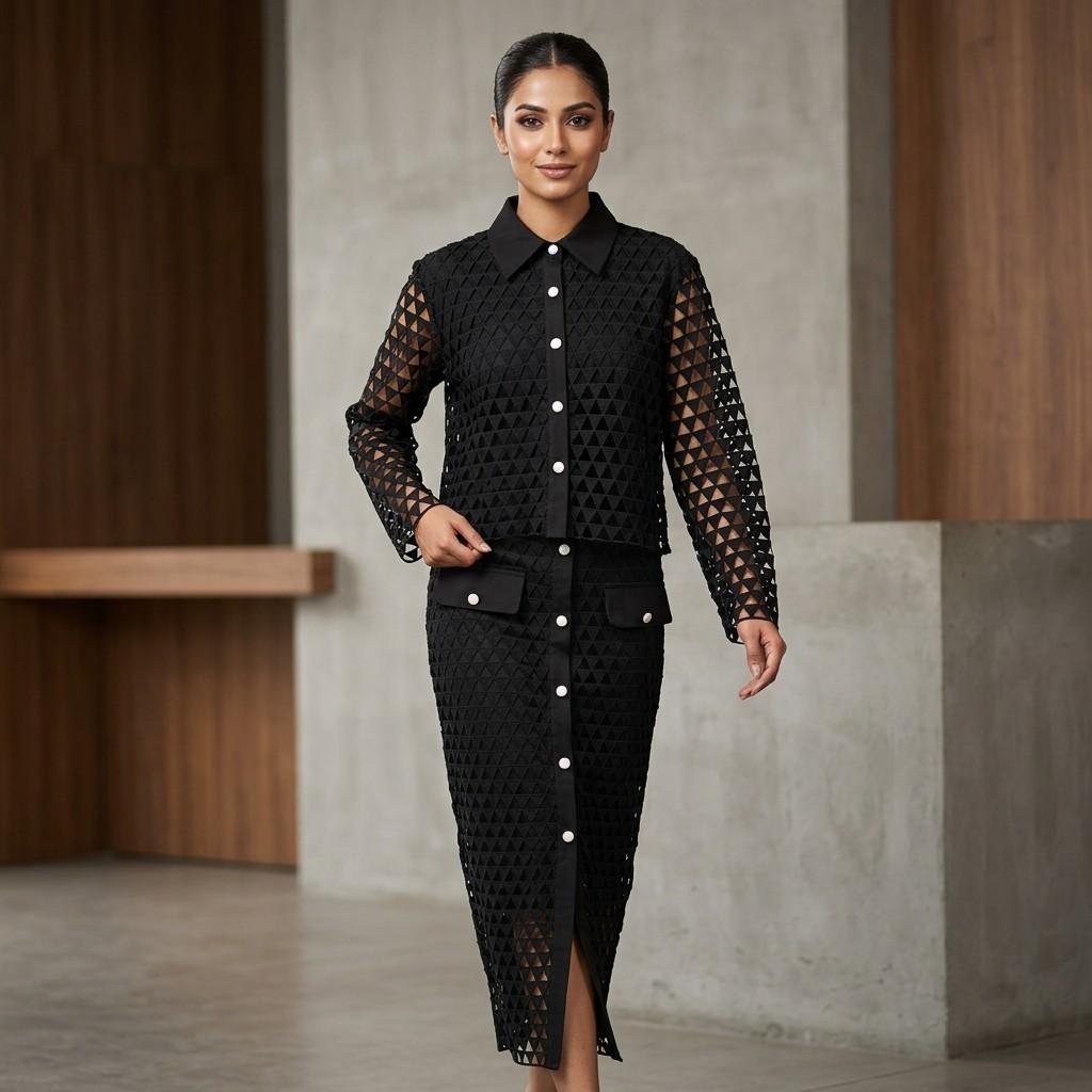 Black Geometric Cut-Out Co-ord Set