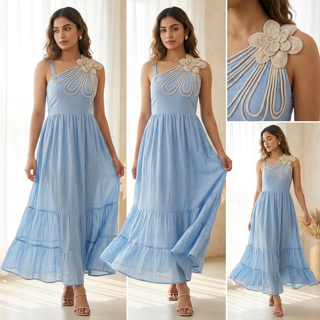 Light Blue - One-Shoulder Maxi