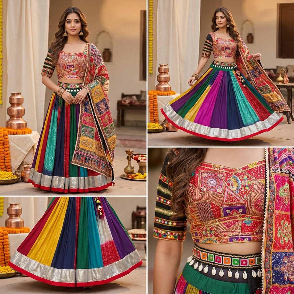 Multicolor Embroidered Lehenga Choli Set