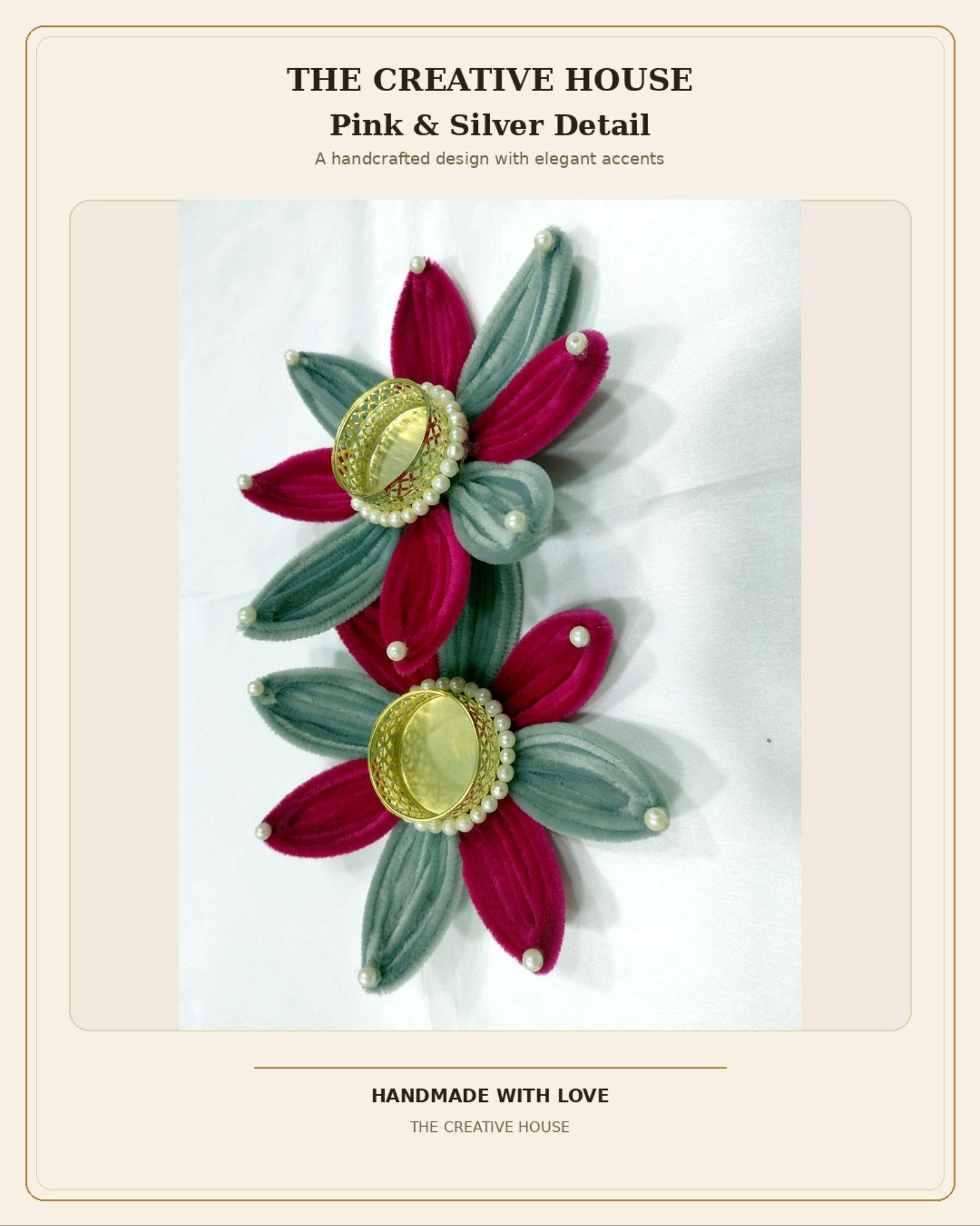 Pink & Silver Flower Diya Holder