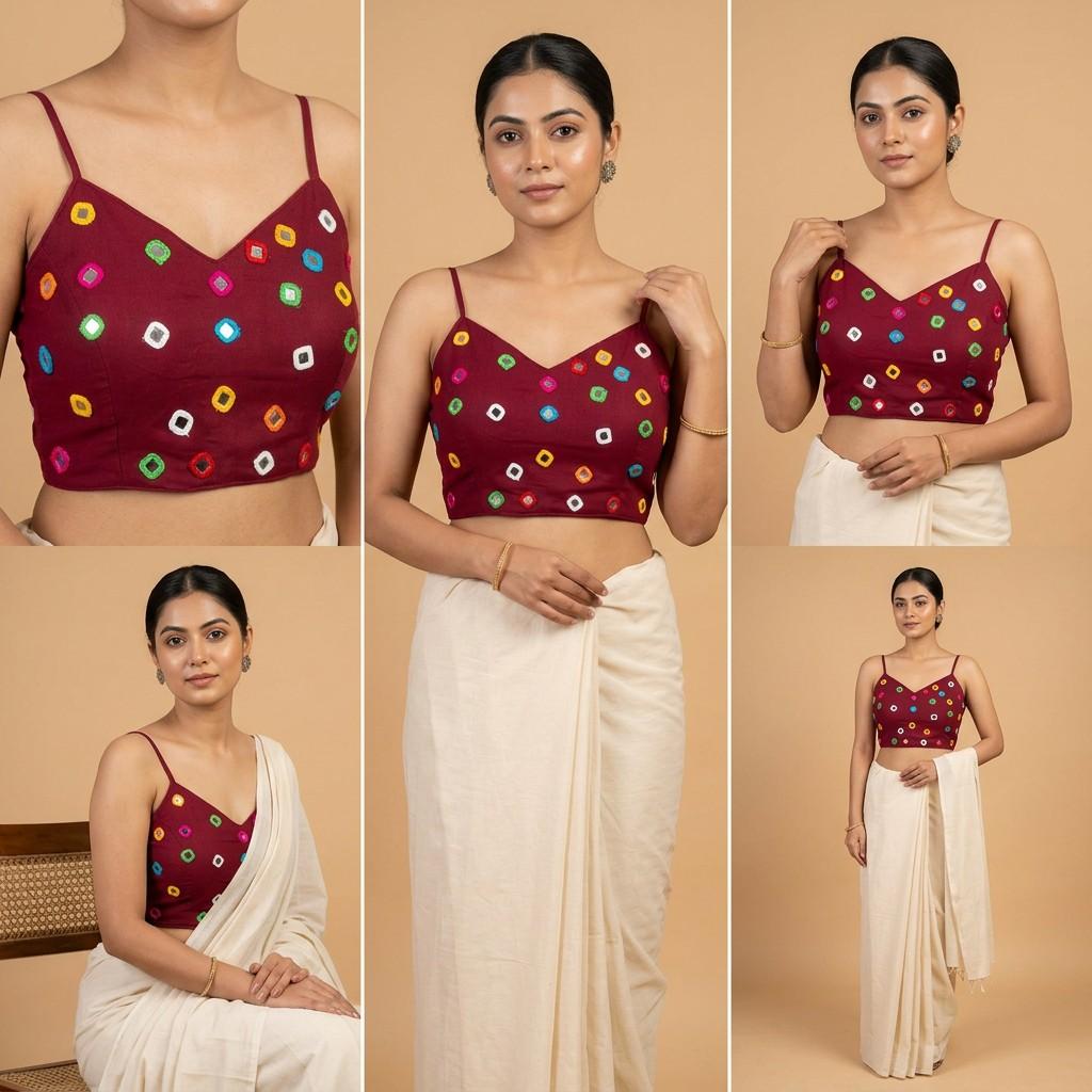 Maroon Mirror-Embellished Blouse - One Variant