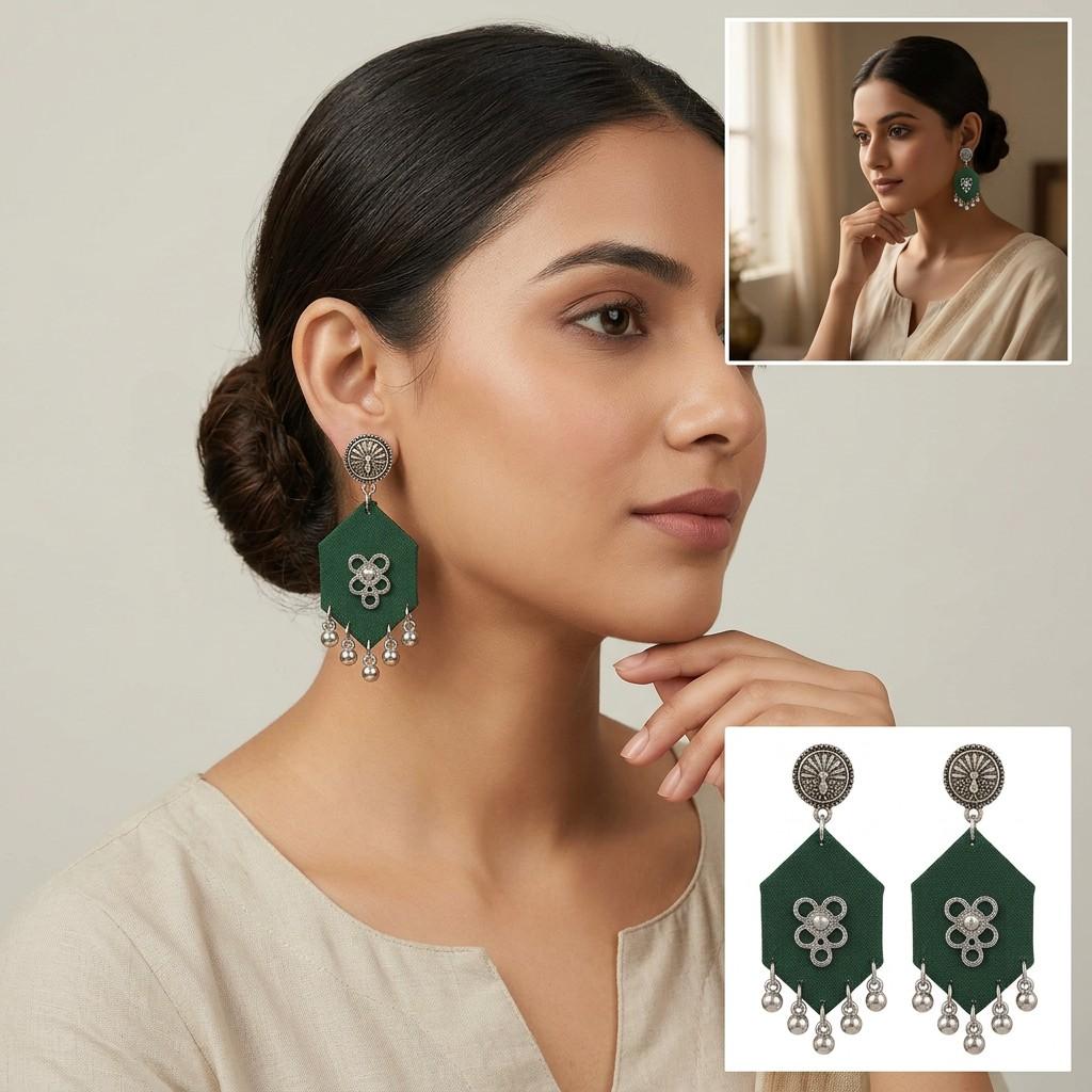 Single pair - Green Fabric Dangle
