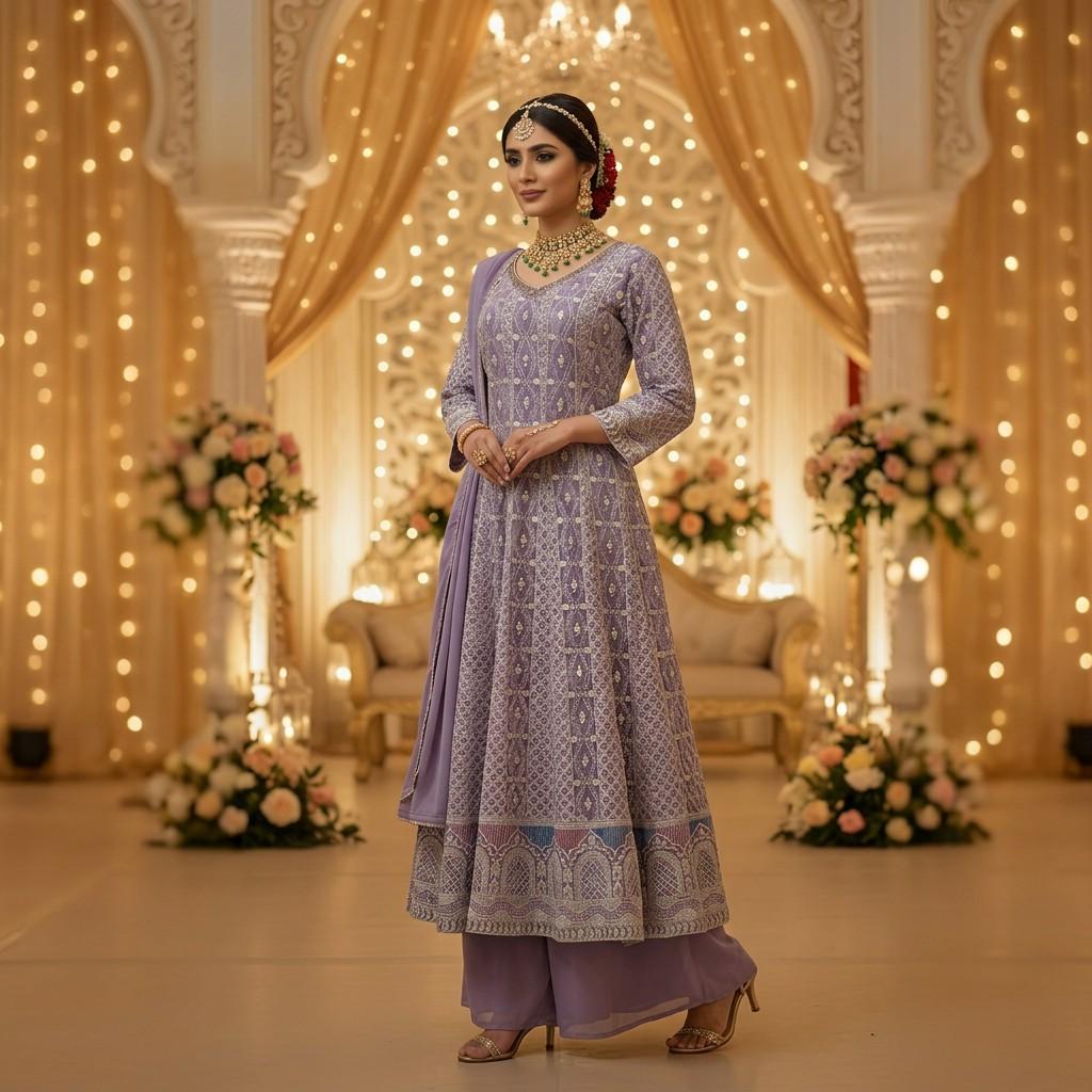 Lavender Embroidered Anarkali - Single Variant