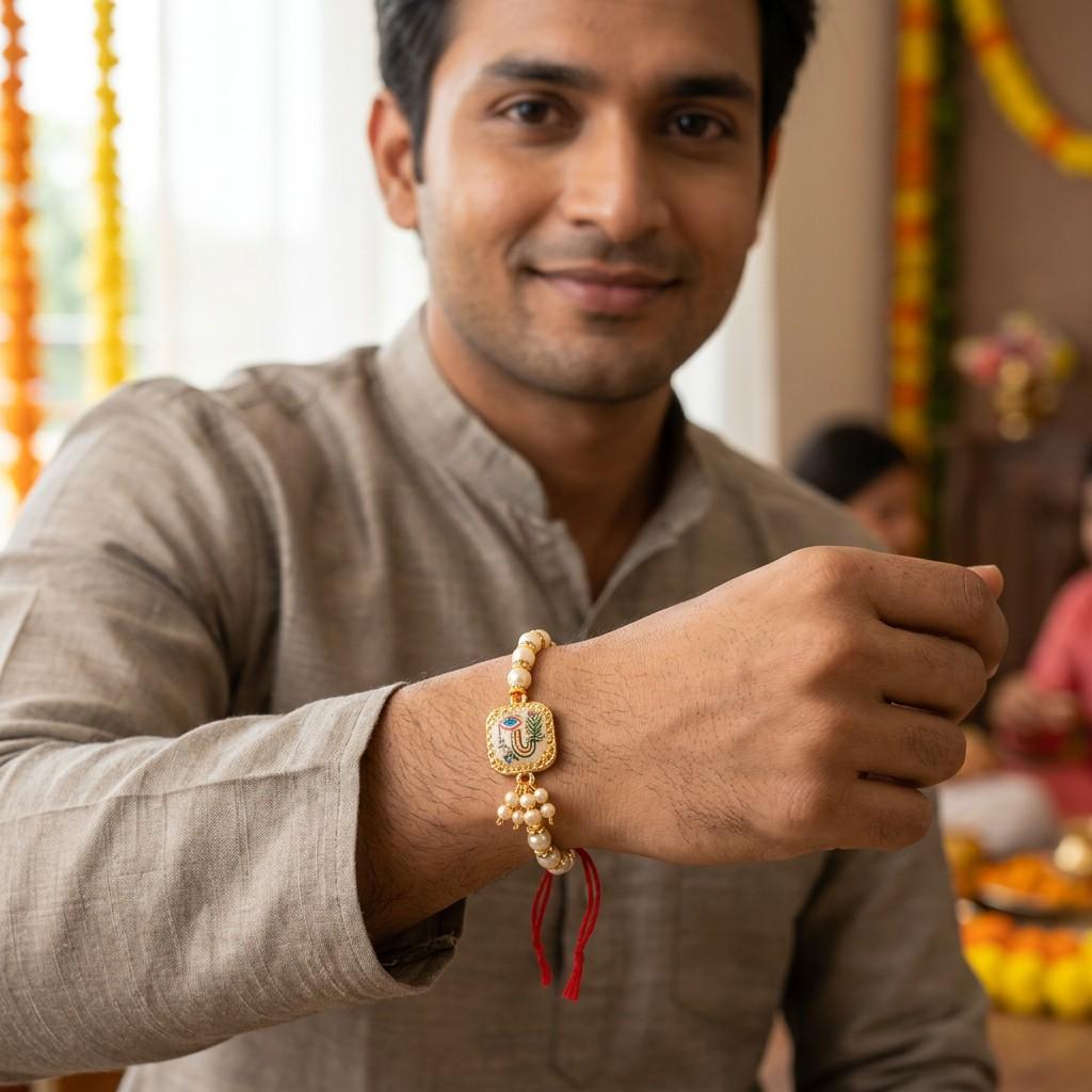 Pearl & Gold Toned Rakhi