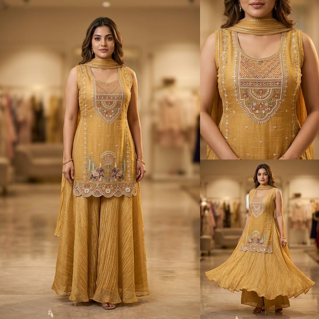 Mustard Embroidered Anarkali Kurta