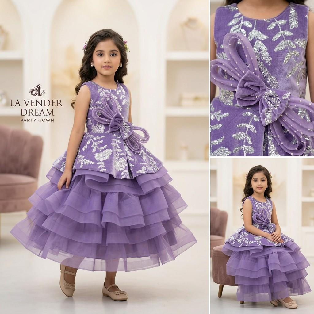 Lavender Sequin Layered Party Gown (Kids)