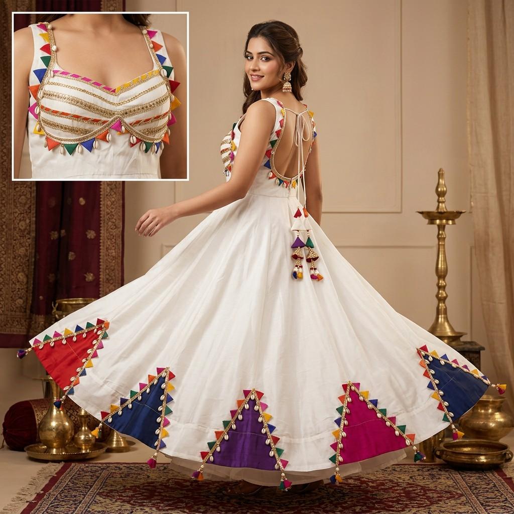 White Embellished Flared Gown