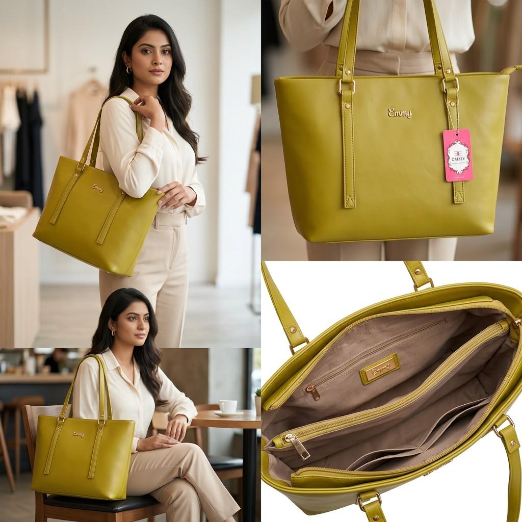 Single-Colour Structured Tote — Top-Zip, Double Straps