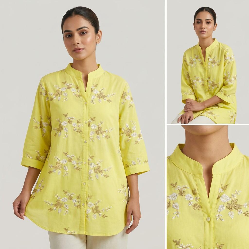 Yellow Embroidered Kurta - Regular Fit