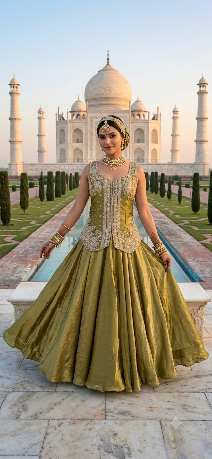 Olive Green Embroidered Jacket Lehenga - Single Set