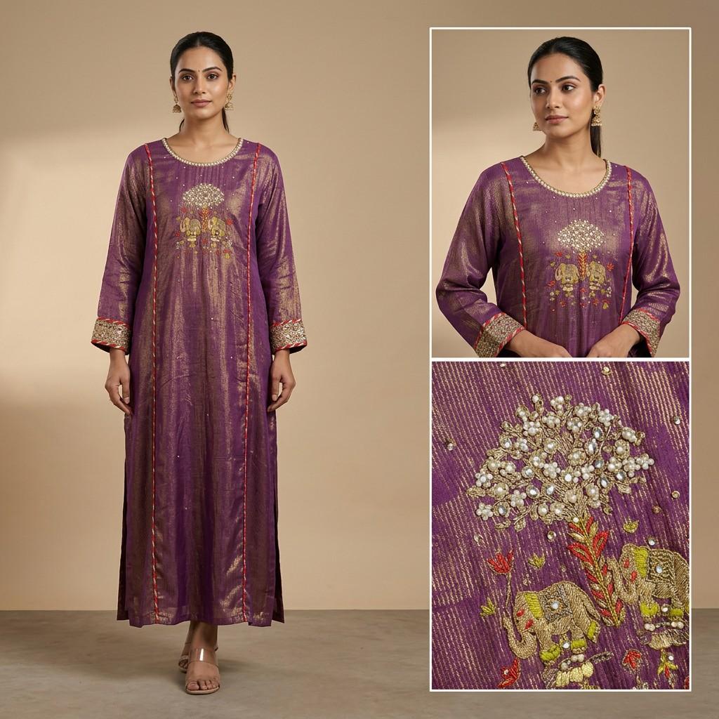 Purple Embellished Long Kurta