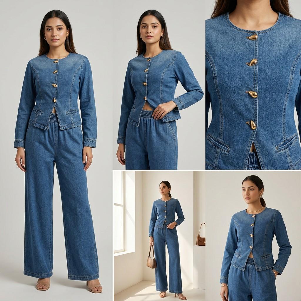 Denim Jacket with Wide-Leg Pants (Set)