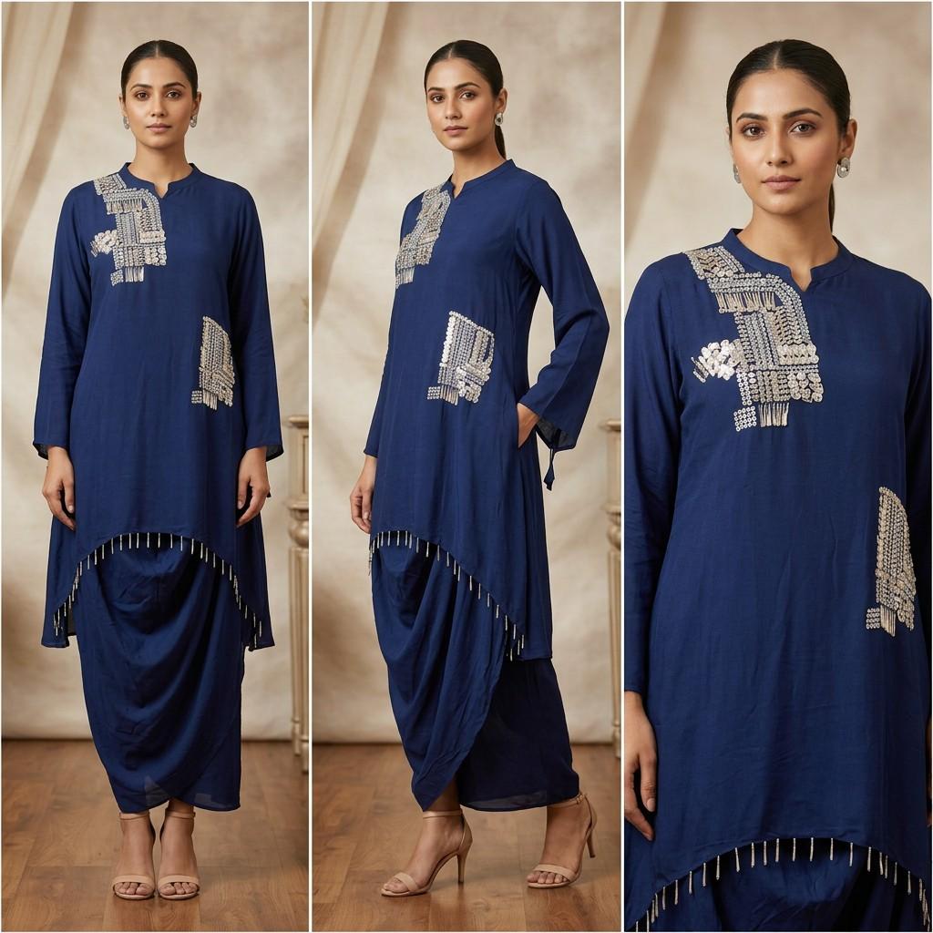 Single variant - navy kurta (multiple angles)