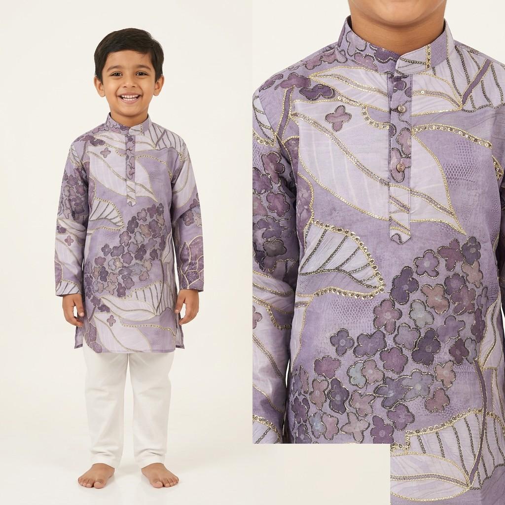 Lavender Printed Kurta Pajama Set