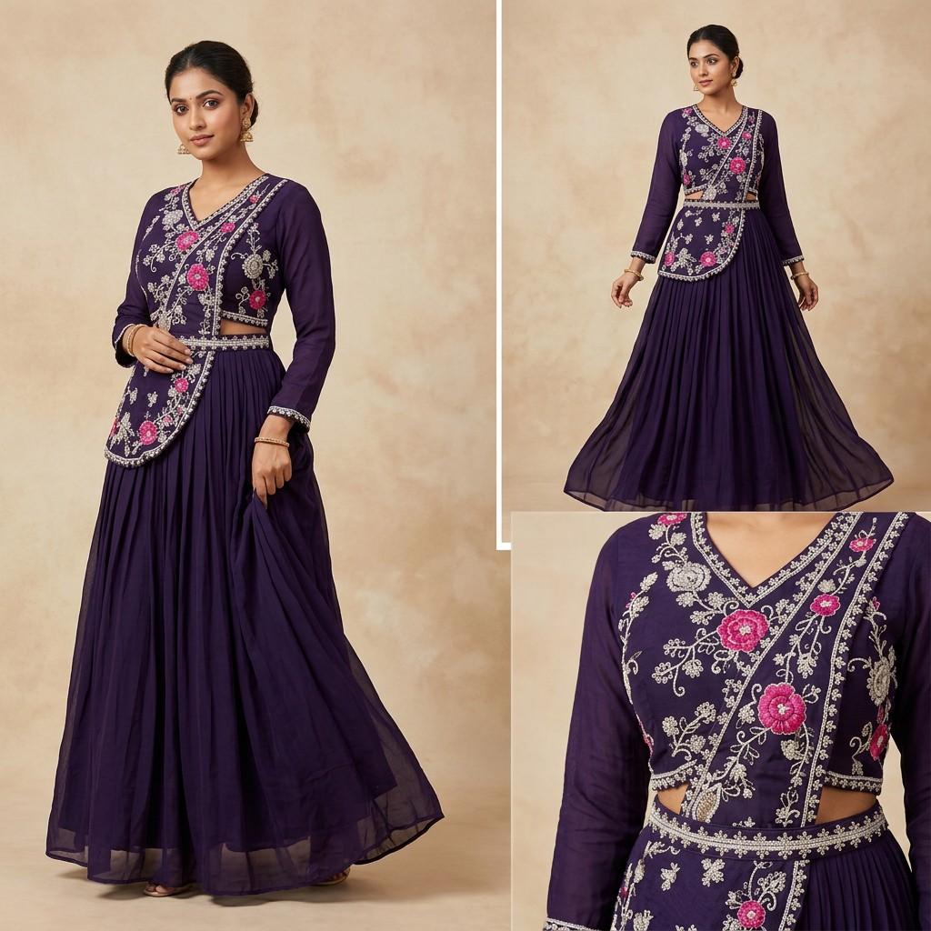 Deep Purple Embroidered Anarkali Gown
