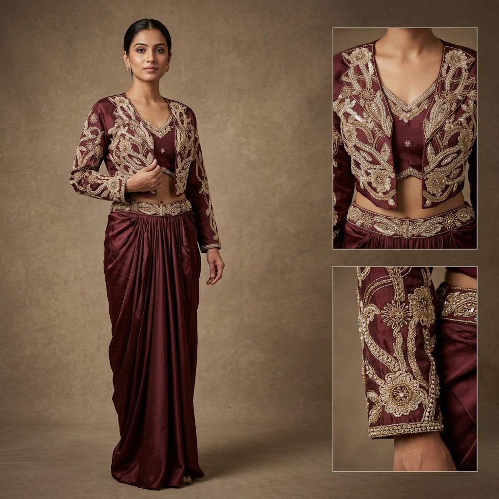 English brown Jacket with Skirt - Single Piece
