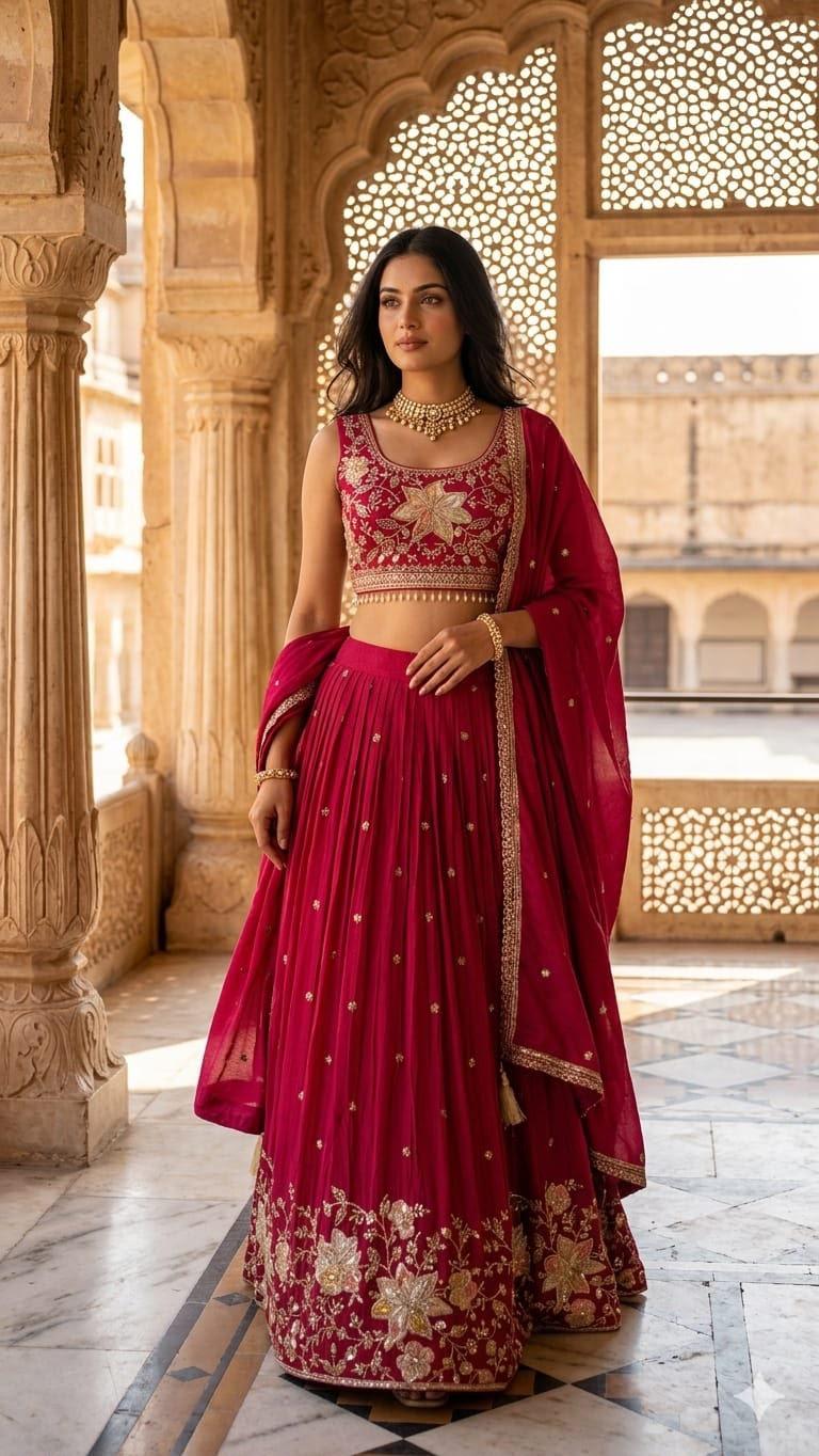 Embroidered Lehenga Set - Deep Magenta