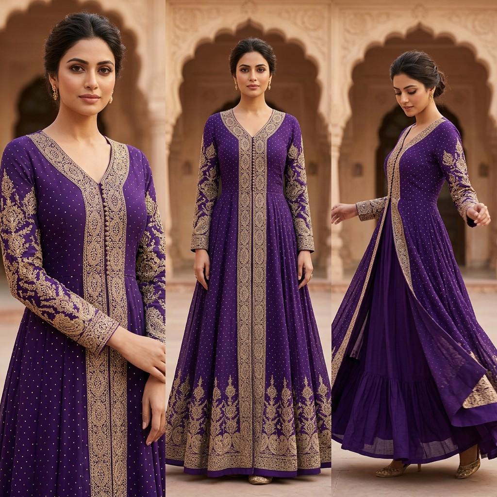 Deep Purple Embroidered Anarkali Gown