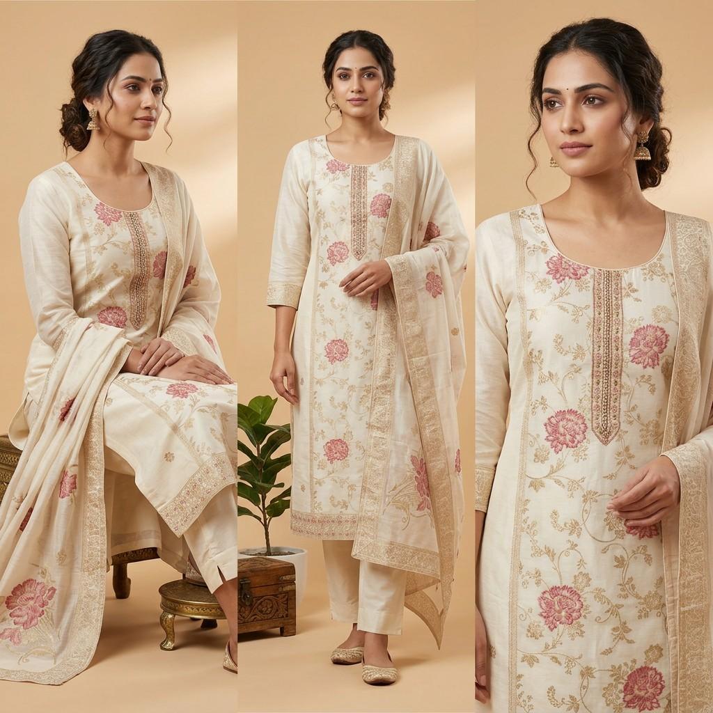 Ivory Embroidered Kurta with Dupatta