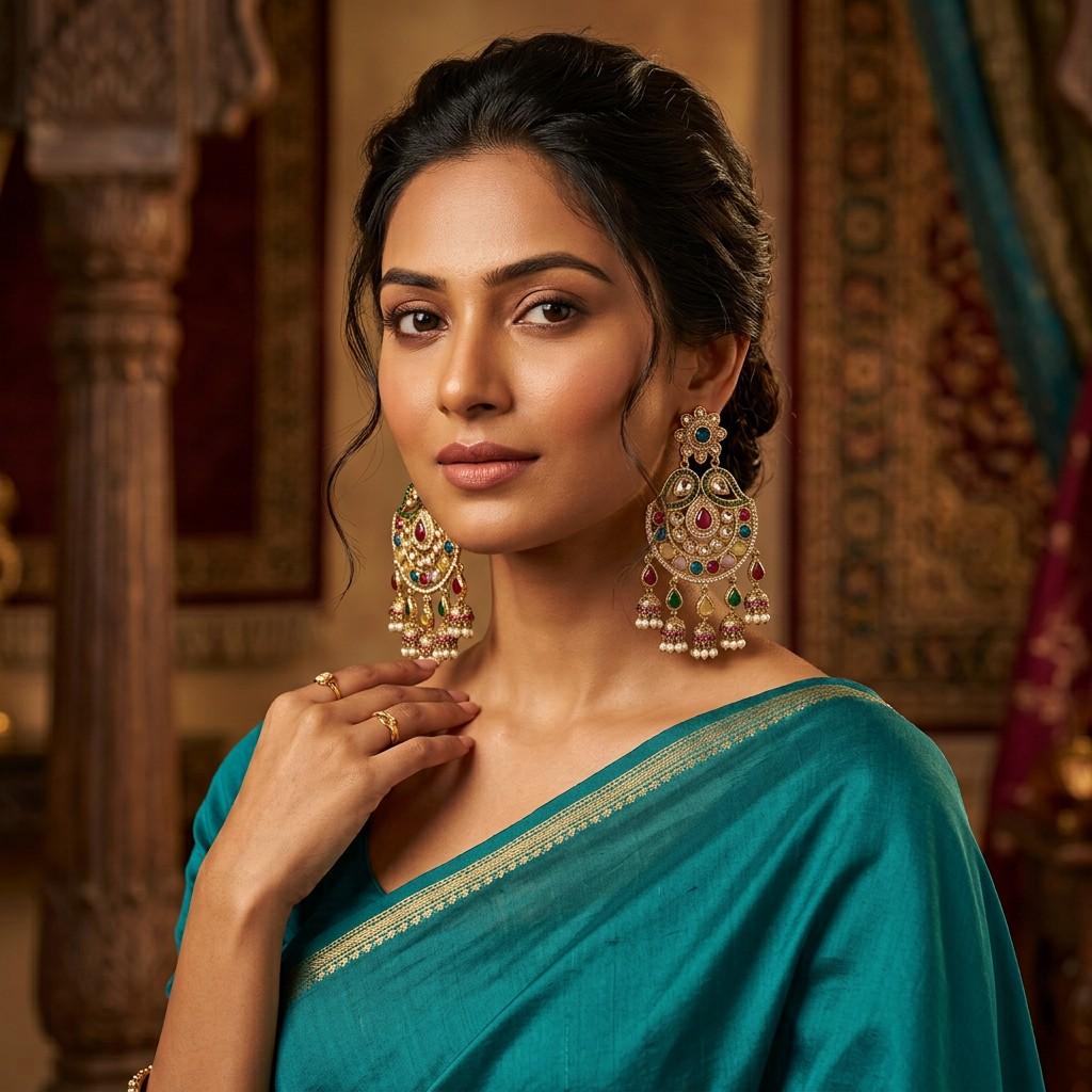 Multicolor Kundan Jhumka Earrings
