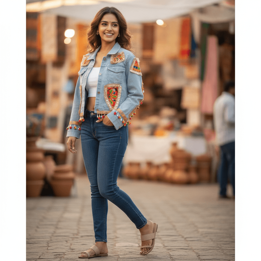 Women's Embroidered Denim Jacket - Single Variant