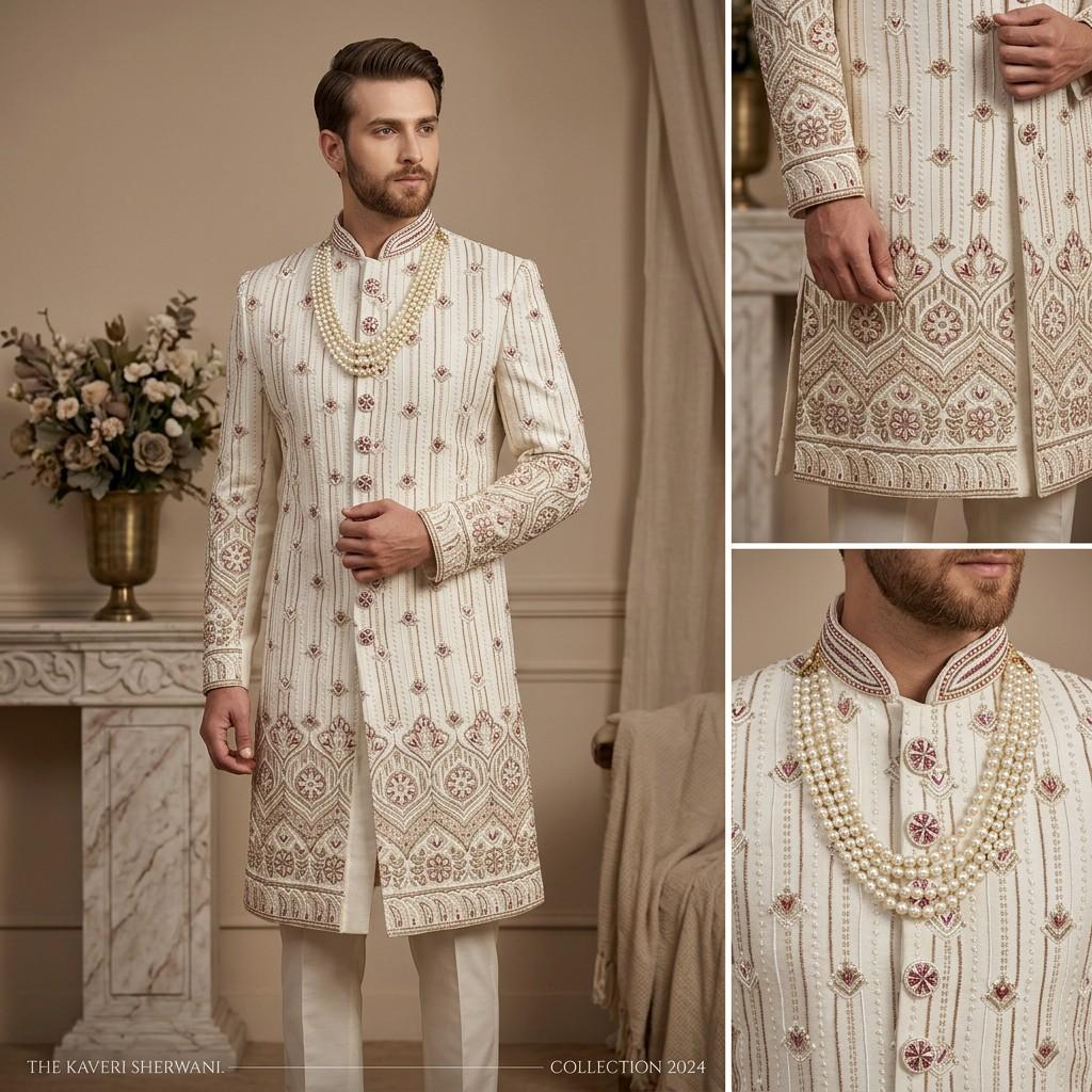 Ivory Embroidered Sherwani