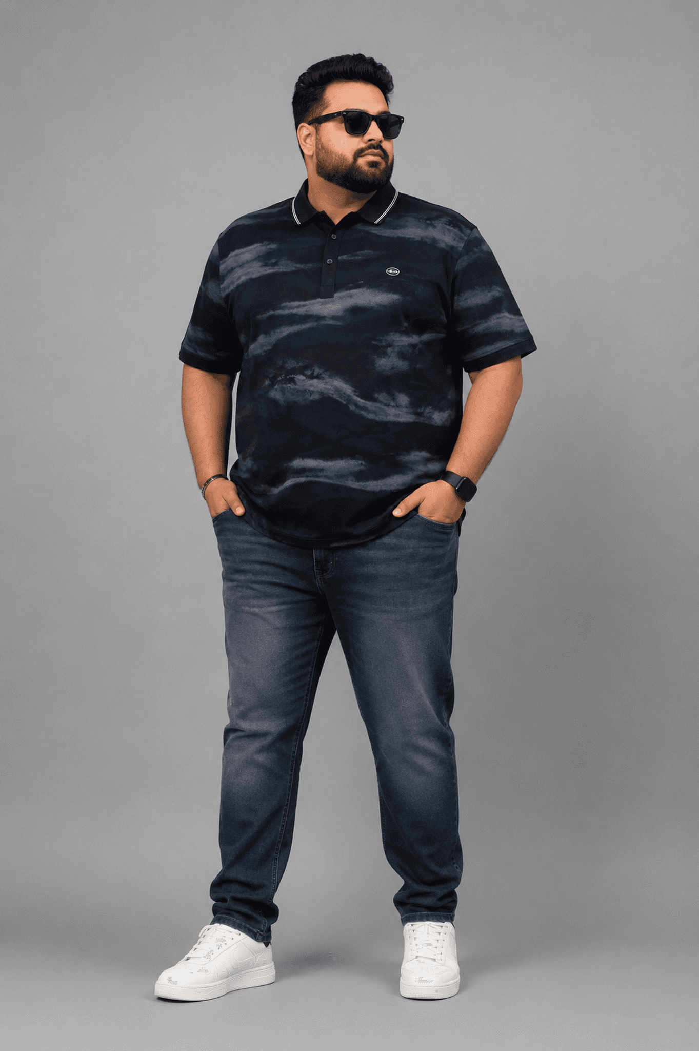 Black Navy Tie-Dye Polo