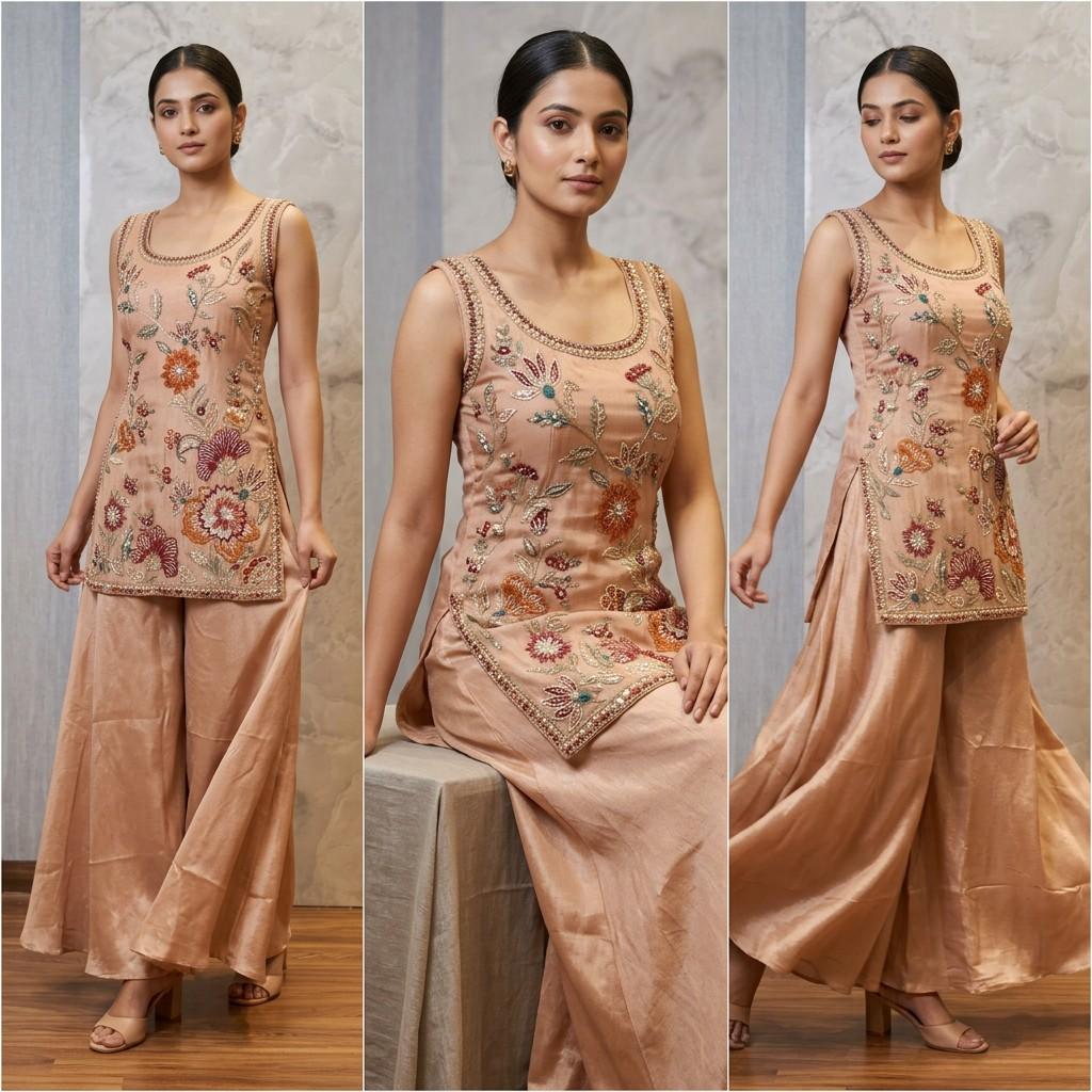 Peach Embroidered Kurta Set