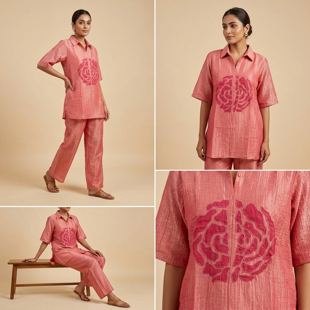 Coral Pink Kurta + Elastic Waist Pants