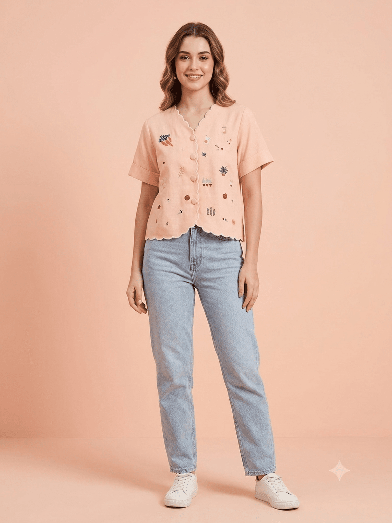 Pastel Pink Embroidered Scallop-Edge Top