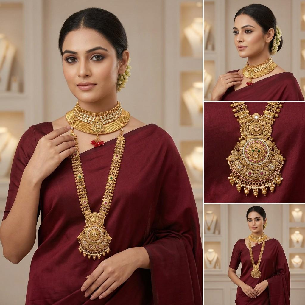 Gold‑tone Temple Haram with Choker (single set)