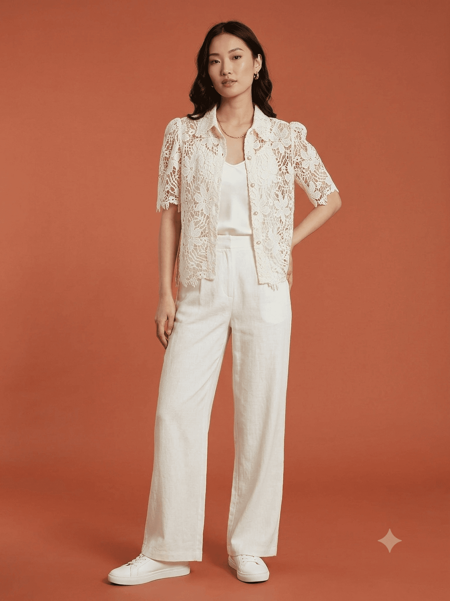 Ivory Lace Button-Down Shirt