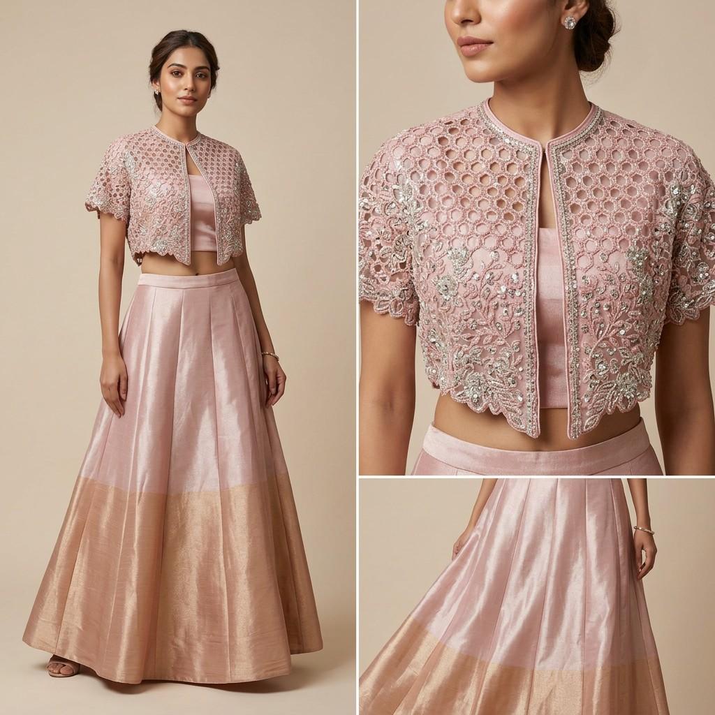 Blush Embellished Bolero + Satin Skirt (single set)