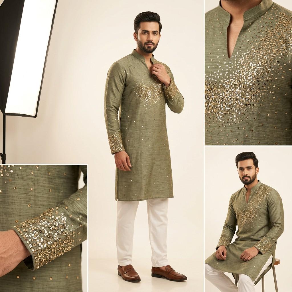 Standard - Olive Sequined Kurta