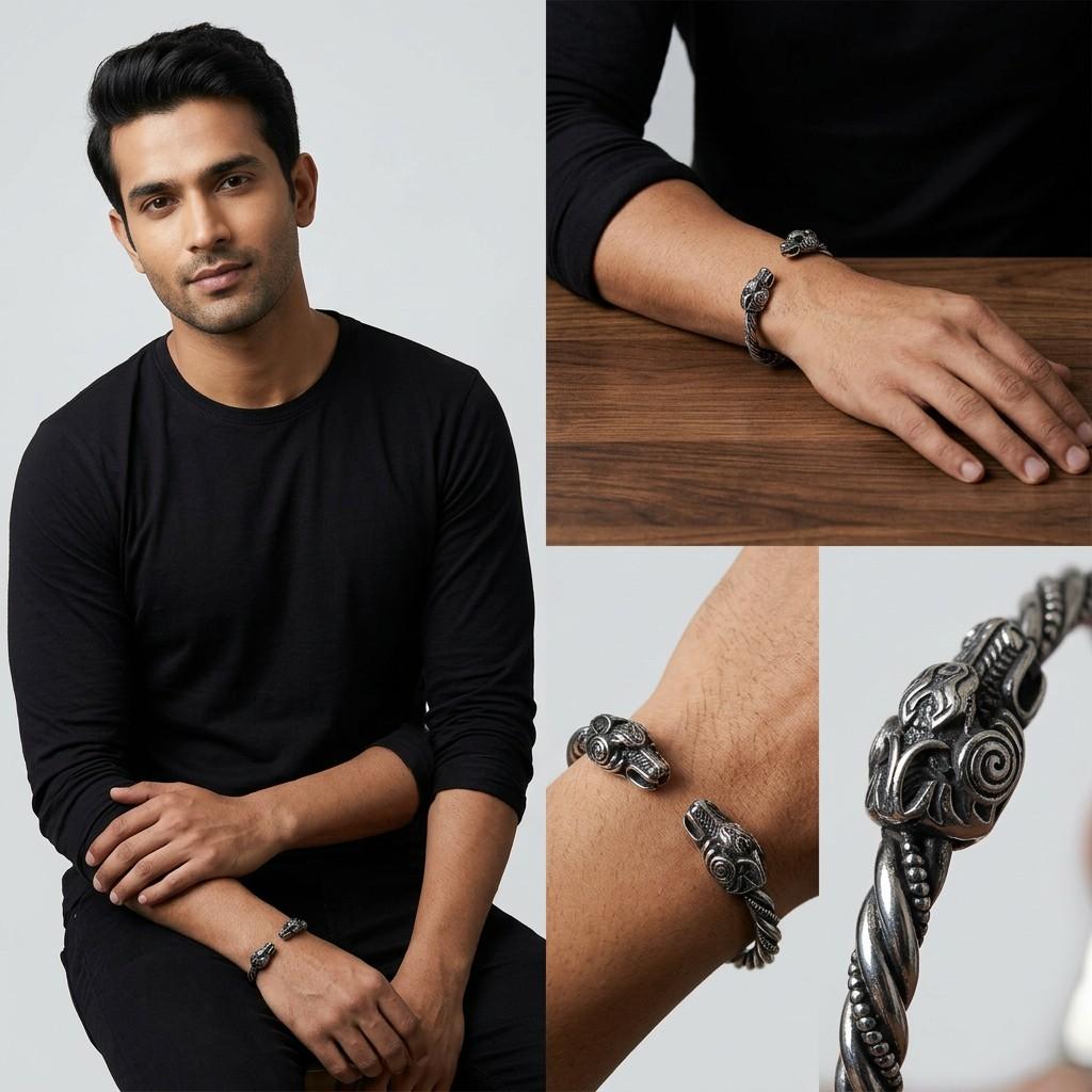 One size - Twisted Silver Animal‑Head Cuff